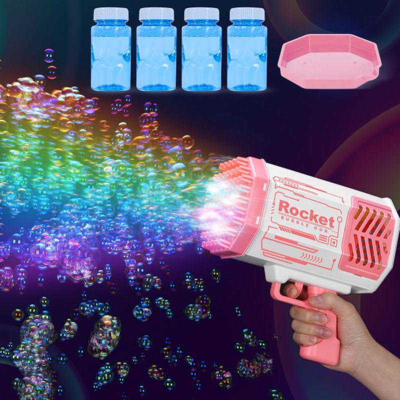 Photo 1 of 109 Hole Bubble Gun Bazook Machine Lightweight Bubble Blasting Gun Colourful Bubble Maker Gun with 4 LED Light  (Pink)