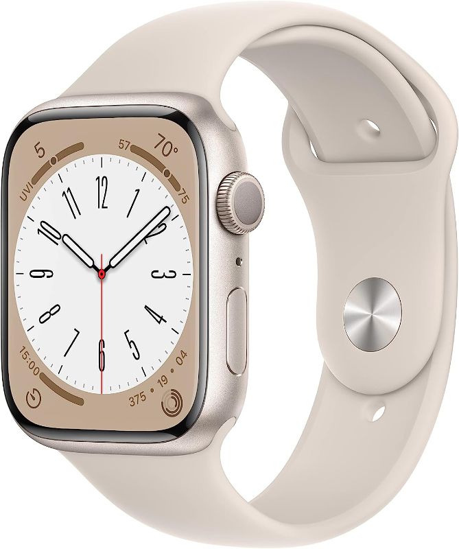 Photo 1 of Apple Watch Series 8 [GPS, 45mm] - Starlight Aluminum Case with Starlight Sport Band, M/L