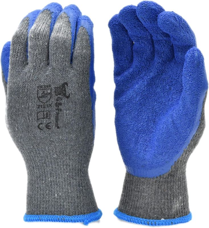 Photo 1 of G & F Products 12 Pairs Medium Rubber Latex Double Coated Work Gloves & G & F 1511M-DZ Rubber Latex Coated Work Gloves for Construction, Blue, Crinkle Pattern, Men's Medium