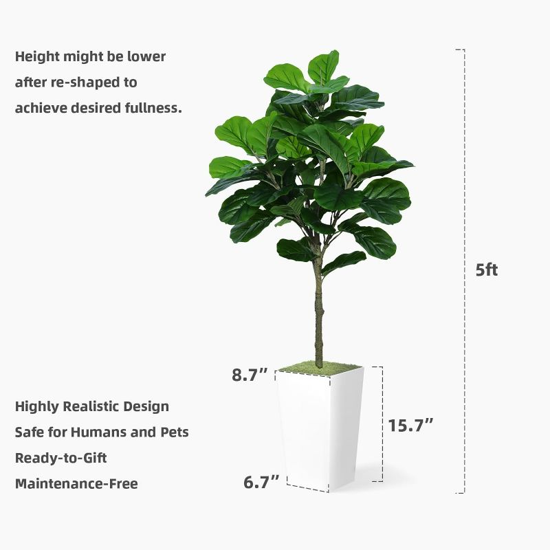 Photo 3 of (READ FULL POST) ASTIDY Fiddle Leaf Fig Tree Artificial 5FT - Faux Fiddle Leaf Fig Tree with White Tall Planter - Fake Ficus Lyrata Floor Plant Potted - Artificial Fig Tree for Home Office Living Room Decor Indoor White Fiddle Leaf Fig