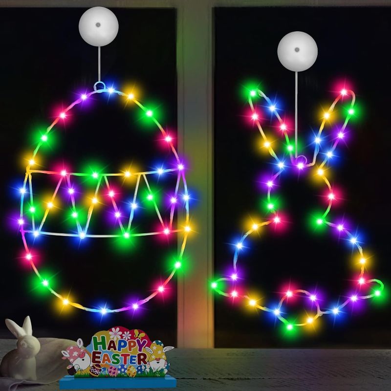 Photo 1 of 
[Large Size & Colorful LED] 2 Pack 12" Easter Egg Bunny Window Lights Easter Decorations