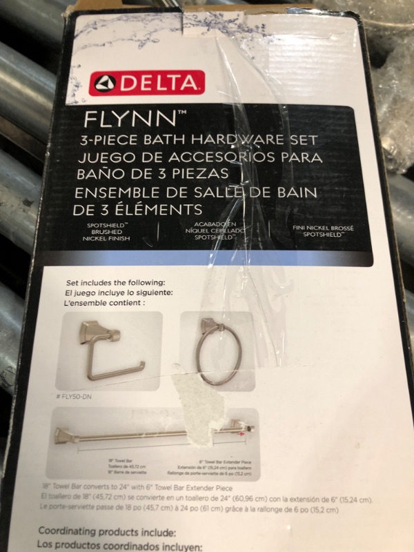 Photo 3 of Delta ARV64-DN Arvo 4-Piece Bath Hardware Set 18-in Towel Bar w/ 6-in Extender, Toilet Paper Holder, Towel Ring, Hook, Brushed Nickel