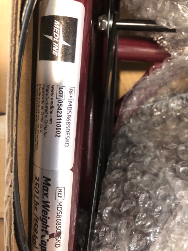 Photo 3 of ***USED - LIKELY MISSING PARTS - UNABLE TO VERIFY FUNCTIONALITY***
Medline Rollator Walker with Seat, Steel Rolling Walker with 6-inch Wheels Supports up to 350 lbs, Medical Walker, Burgundy