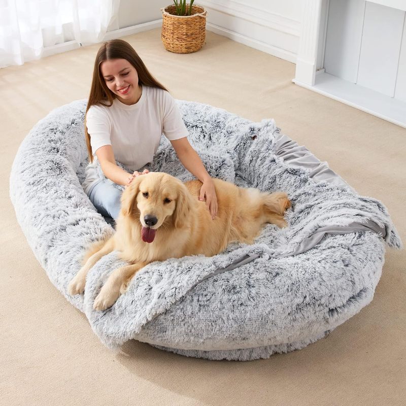 Photo 1 of 
Homguava
Large Human Dog Bed Bean Bag Bed for Humans Giant Beanbag Dog Bed with Blanket for People, Families, Pets, 75.5"x55"x12" (Grey Plush)