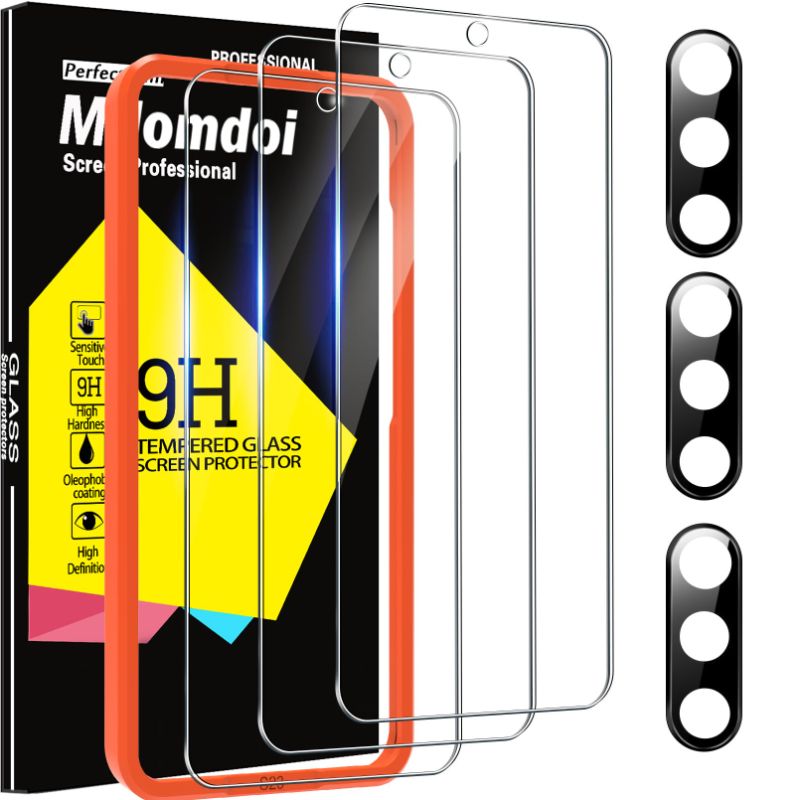 Photo 1 of  3pk** Milomdoi 3 Pack Screen Protector for Samsung Galaxy S23 6.1 Inch with 3 Pack Tempered Glass Camera Lens Protector, Ultra 9H Accessories, Case Friendly, Mounting Frame, 2.5D Curved - HD