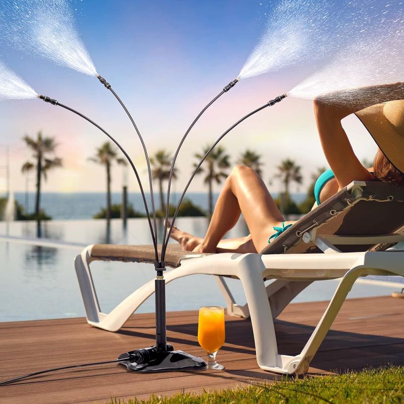 Photo 1 of (Similar to Stock photo) Standing Misters for Outside Patio: Portable Misting System for Cooling Outdoor - 26.5Ft Stand Misting Line with 31.5 Inch Height Water Mister for Yard Garden BBQ Party Pool Water Playing Sprinklers
