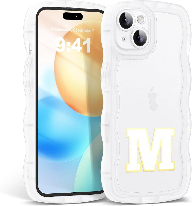 Photo 1 of (Similar to Stock Photo) Designed for iPhone 14 Plus Case with Personalized initials,Cute Curly Wave Frame Shape Shockproof Soft TPU Anti-Slip Protective Phone Case Cover for Women/Girls 6.7"-Letter K(Clear)
