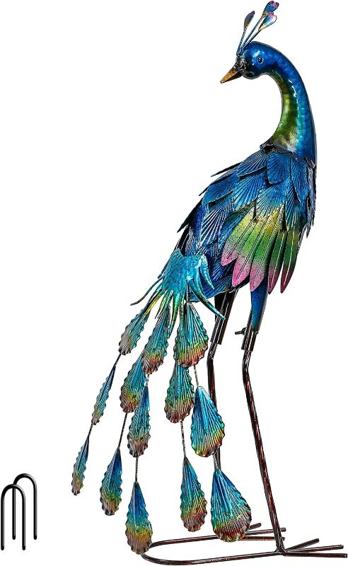 Photo 1 of (Similar to Stock Photo) TERESA'S COLLECTIONS Outdoor Decor Peacock Yard Art Garden Sculptures & Statues,Blue Small Metal Bird Lawn