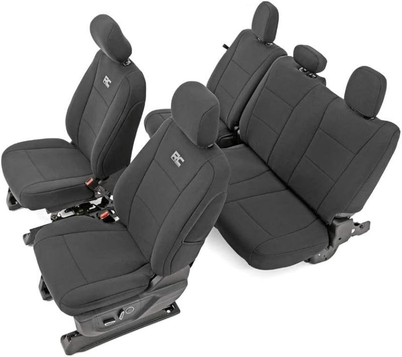 Photo 1 of (READ FULL POST) Rough Country Neoprene Seat Covers for Ford F-150 (15-23)/F-250/350 (17-23) - UV (Front Pair, Black 2 pcs)
