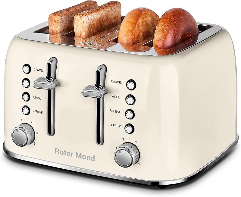 Photo 1 of (see all images)Toaster 4 Slice, Roter Mond Retro Stainless Steel Toaster with Extra Wide Slots