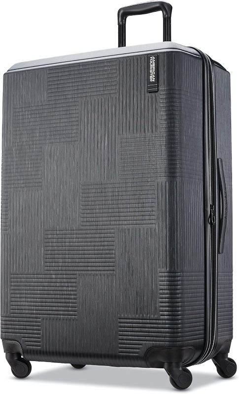 Photo 1 of (similar to stock photo) American Tourister Stratum XLT Expandable Hardside Luggage with Spinner Wheels, Jet Black, Checked-Large 28-Inch
