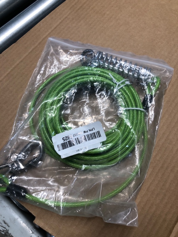 Photo 2 of **GREEN** Dog Tie Out Cable, Dog Chains for Outside with Durable Spring and Alloy Buckle, 10/20/30/50 Ft Tie Out Cable for Dogs Up to 250lbs, Dog Leads for Yard, Outdoor and Camping 20ft-250lbs GREEN