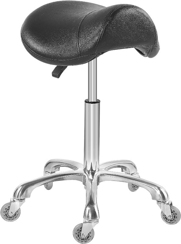 Photo 1 of Swivel Rolling Stool Round Chair,Thick Sturdy Padding,Adjustable Stool with Wheels for Doctor,Medical,Massage Salon,Office,Shop(with New Back, Black)