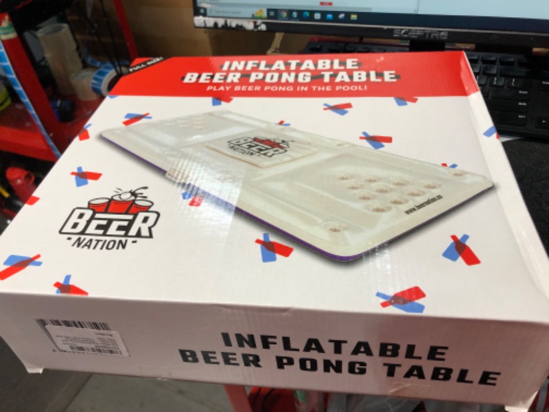 Photo 3 of Beer Nation Inflatable Beer Pong Table with Cooler - Pool Beer Pong Pool Party Game - Floating Pong Table (Beer Pong Table)