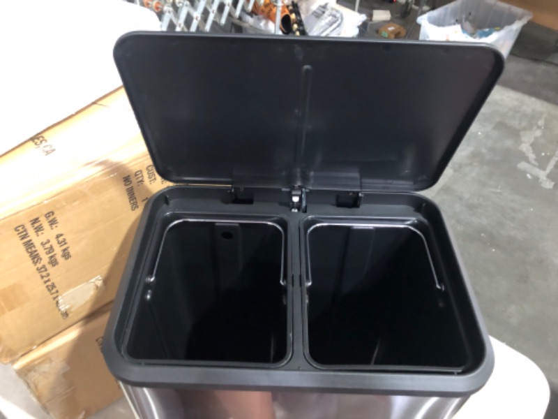 Photo 4 of ***DAMAGED - DENTED - DIRTY***
8 Gallon Kitchen Trash Can, Dual Removable Liners for Recycling and Trash, Stainless Steel