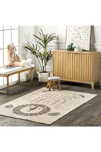 Photo 1 of  Mirelle Lion Machine Washable Kids Area Rug, 4x6, Ivory