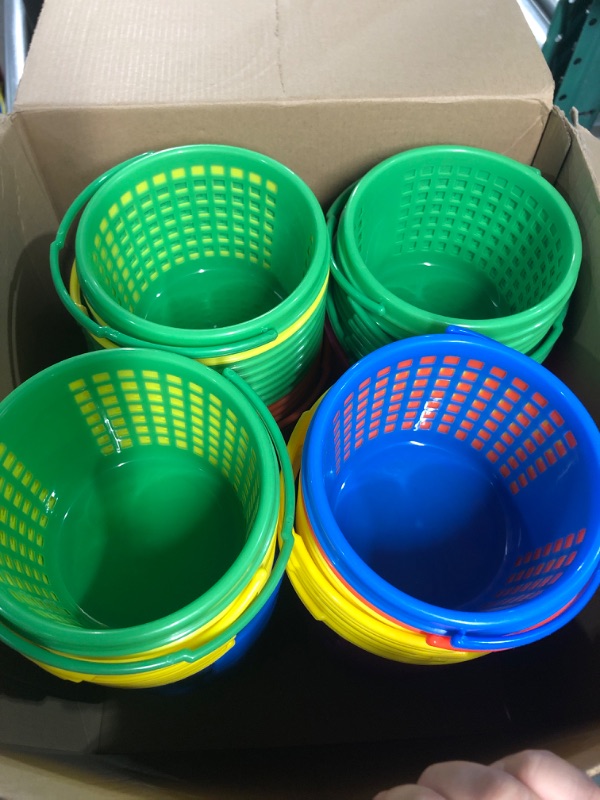 Photo 1 of 100 Pcs Plastic Easter Baskets Bulk Mini Colorful Easter Baskets with Handles Round Easter Basket for Easter Party Egg Hunts Small Easter Bucket for Easter Eggs Party Favor for Kids Baby Toddler

