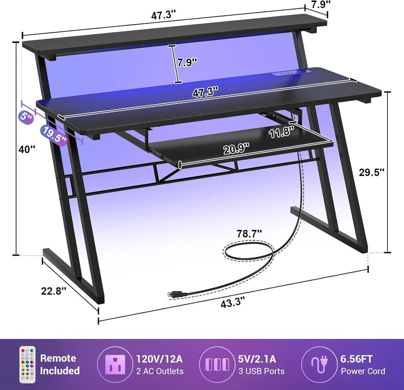 Photo 6 of (READ FULL POST) armocity Music Studio Desk with Power Outlets and RGB LED Lights, Music Production Desk for Recording, Studio Workstation Desk for Producer, Music Table for Studio, Black
