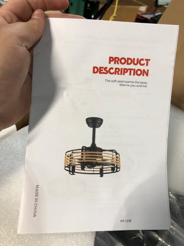 Photo 1 of Boho Caged Ceiling Fan with Light Fandelier Rattan Bladeless Ceiling Fan Farmhouse Light Fixture Chandelier Fan for Bedrooms Dining Room Living Room Entryway Boho_E12 bulb