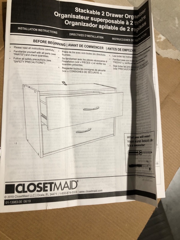 Photo 3 of **MISSING PARTS SEE NOTES**
ClosetMaid 1568 Stackable 2-Drawer Horizontal Organizer, Espresso 