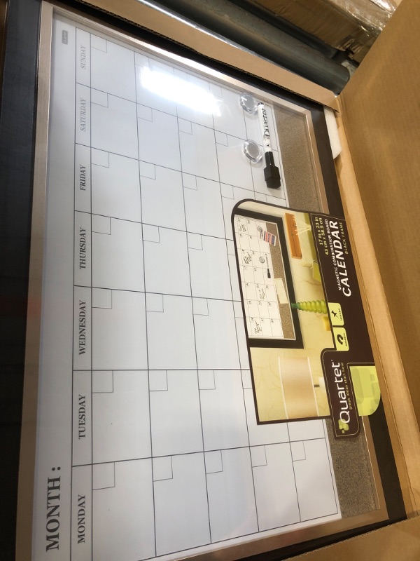 Photo 2 of Quartet Combination Magnetic Whiteboard Calendar & Corkboard, 17" x 23" Combo Dry Erase White Board & Cork Bulletin Board, Perfect for Office, Home School Message Board, Wood Frame (22476) 1 Board