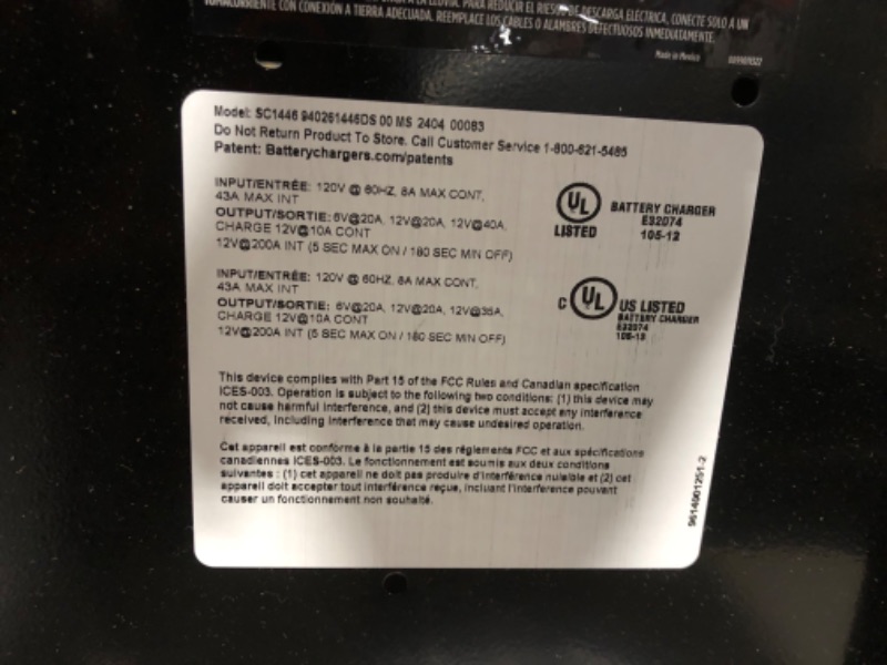 Photo 7 of ***USED - DIRTY - UNABLE TO TEST - LIKELY MISSING PARTS***
Schumacher SC1446 200/40/20/10 Amp Manual Wheel Charger with Engine Start