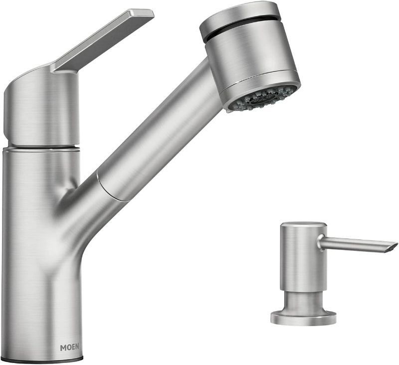 Photo 1 of **MISSING PULL OUT SPRAYER AND SOAP DISPENSER**USED
MOEN Sombra Single-Handle Pull-Out Sprayer Kitchen Faucet with Power Clean in Spot Resist Stainless