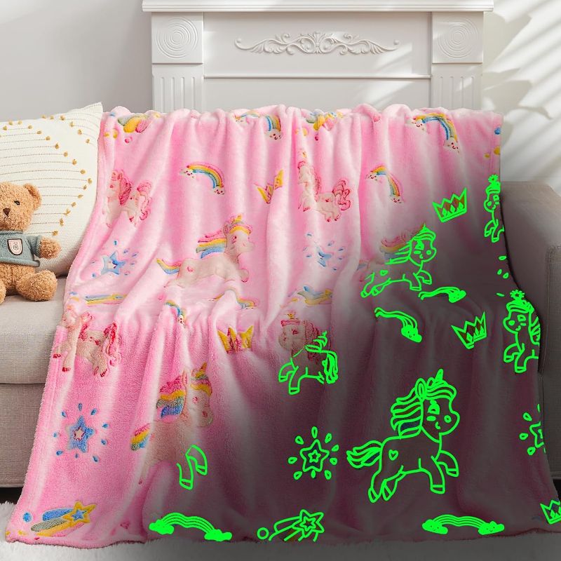 Photo 1 of inhand Glow in The Dark Unicorn Blanket, Soft Toddler Kids Throw Blankets for 4-12 Years Old