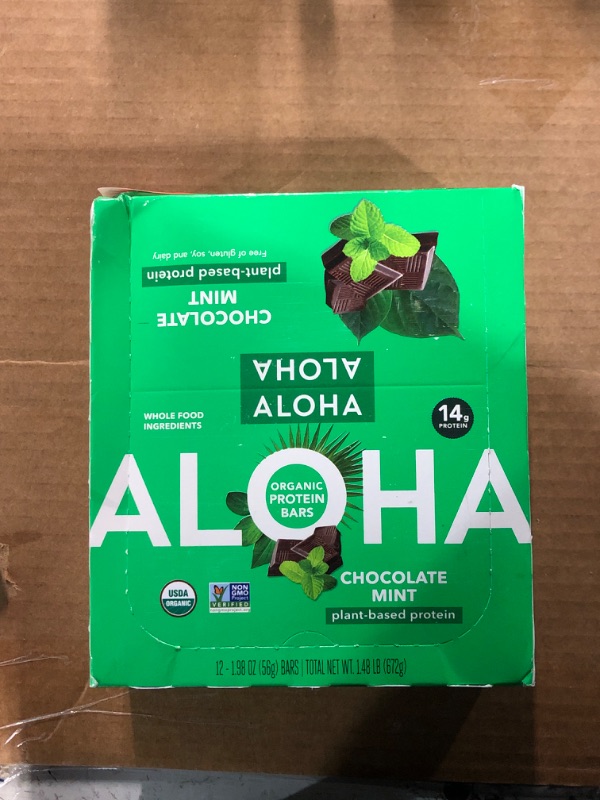 Photo 2 of **EXP. 04/15/2024**
ALOHA Organic Plant Based Protein Bars, Chocolate Mint, 1.98 Oz (Pack of 12)