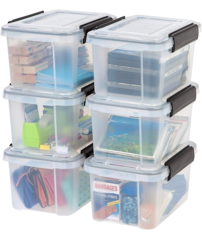 Photo 1 of **MISSING ONE BIN**
IRIS USA 7 Qt. WEATHERPRO Plastic Storage Box with Durable Lid and Seal and Secure Latching Buckles - 6 Pack