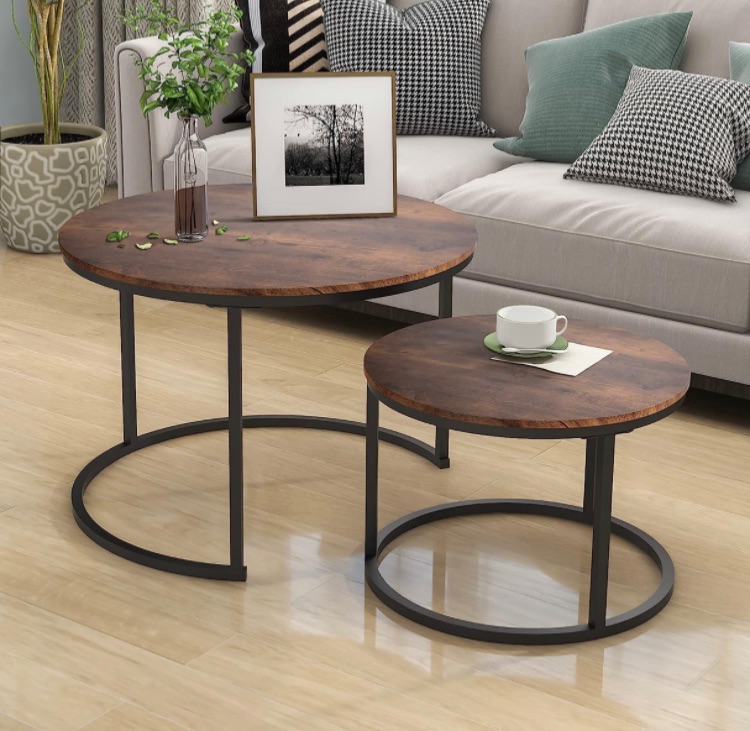 Photo 1 of HOJINLINERO Industrial Round Coffee Table Set of 2 End Table for Living Room,Stacking Side Tables