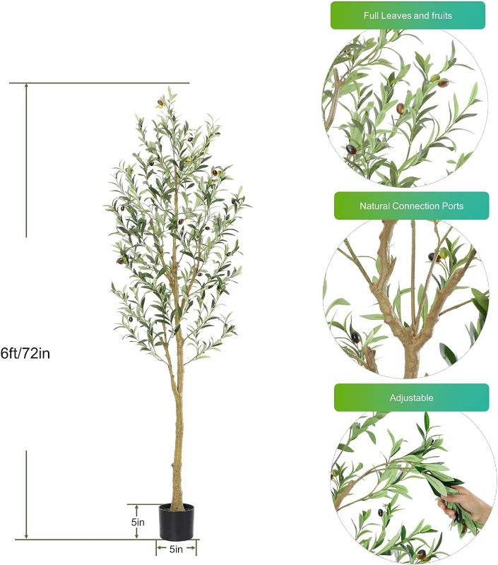 Photo 4 of (READ FULL POST) Kazeila Artificial Olive Tree 6FT Tall Faux Silk Plant for Home Office Decor Indoor Fake Potted Tree with Wood Branches and Fruits 1 6ft
