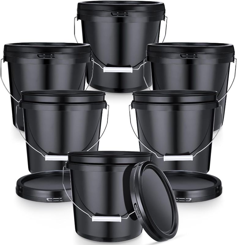 Photo 1 of 
Ziliny 6 Pcs 2 Gallon Plastic Bucket Pail Container with Lid Heavy Duty Reusable Water Bucket with Metal Handle for Storage Ice, Black