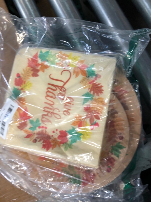 Photo 1 of Oigco Thanksgiving Paper Plates Kit Serves 48 Thanksgiving Disposable Dinnerware Set Includes Dinner Plates,