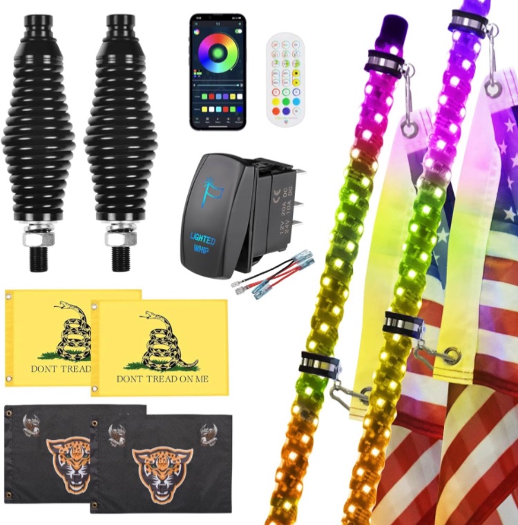 Photo 1 of 2 Pack 5FT Whip Lights with Spring Base, LED Whip Light with App & Remote Control, Spiral RGB Chasing Lighted 