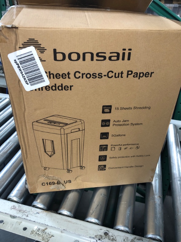 Photo 2 of **NONREFUNDABLE**FOR PARTS OR REPAIR**SEE NOTES**
Bonsaii 15-Sheet Office Paper Shredder, 40 Mins Heavy Duty Shredder for Home Office, Crosscut Shreder with Anti-Jam System & P-4 High Security Supports CD/Credit Cards/Staple,5 Gal Pullout Bin C169-B