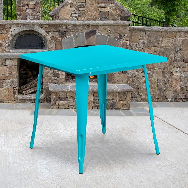 Photo 1 of (READ FULL POST) Flash Furniture Felix Commercial Grade 31.5" Square Crystal Teal-Blue Metal Indoor-Outdoor Table