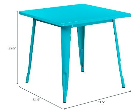 Photo 3 of (READ FULL POST) Flash Furniture Felix Commercial Grade 31.5" Square Crystal Teal-Blue Metal Indoor-Outdoor Table