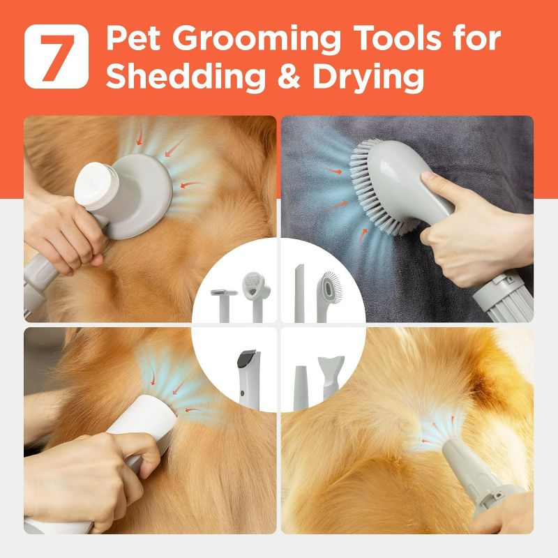 Photo 4 of (READ FULL POST) GULIGULI Dog Grooming Kit, Pet Grooming Vacuum and Dog Hair Dryer with 3 Heat & 2 Speed Settings, Dog Clippers with 7 Pet Hair Removal Tools for Shedding, Low Noise, Anion, LED Screen White