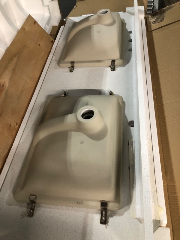 Photo 2 of ***USED - LIKELY MISSING PARTS - UNABLE TO VERIFY FUNCTIONALITY***
allen + roth Meridian 61-in White/Polished Engineered Marble Undermount Double Sink 3-Hole Bathroom Vanity Top