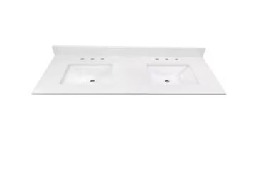 Photo 1 of allen + roth Meridian 61-in White/Polished Engineered Marble Undermount Double Sink 3-Hole Bathroom Vanity Top