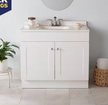 Photo 1 of *SEE PHOTOS* NO COUNTERTOP Project Source 36-in White Single Sink Bathroom Vanity with White Cultured Marble Top