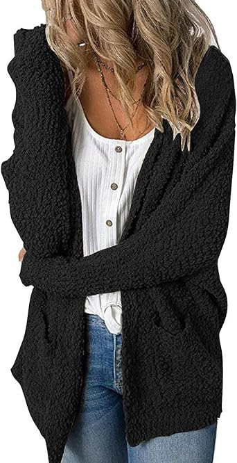 Photo 1 of MEROKEETY Women's Long Sleeve Soft Chunky Knit Sweater Open Front Cardigans- BLUE L