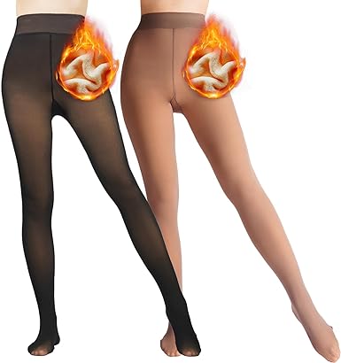 Photo 1 of 2 Pairs Women Fleece Lined Tights-Fake Translucent Leggings High Waist- M