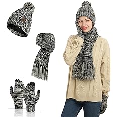 Photo 1 of *STOCK PIC FOR REFERENCE*3 in 1 Winter Beanie Hat Neck Warm Scarf and Touch Screen Gloves Set for Women and Men,Knit Cap Set