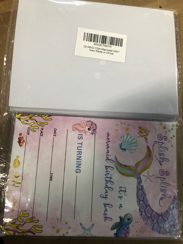 Photo 1 of *SET OF 2*Mermaid Birthday Bash Invitations, Under The Sea Birthday Party Invite Cards For Boys & Girls - 20 Double Side Fill-In Invites With Envelopes, Party Favor & Decorations - A01