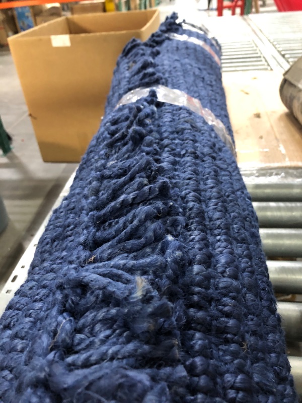 Photo 2 of ***USED - DIRTY - NO PACKAGING***
nuLOOM Hand Woven Chunky Natural Jute Farmhouse Area Rug, 6' x 9', Navy Blue 6' x 9' Navy Blue[