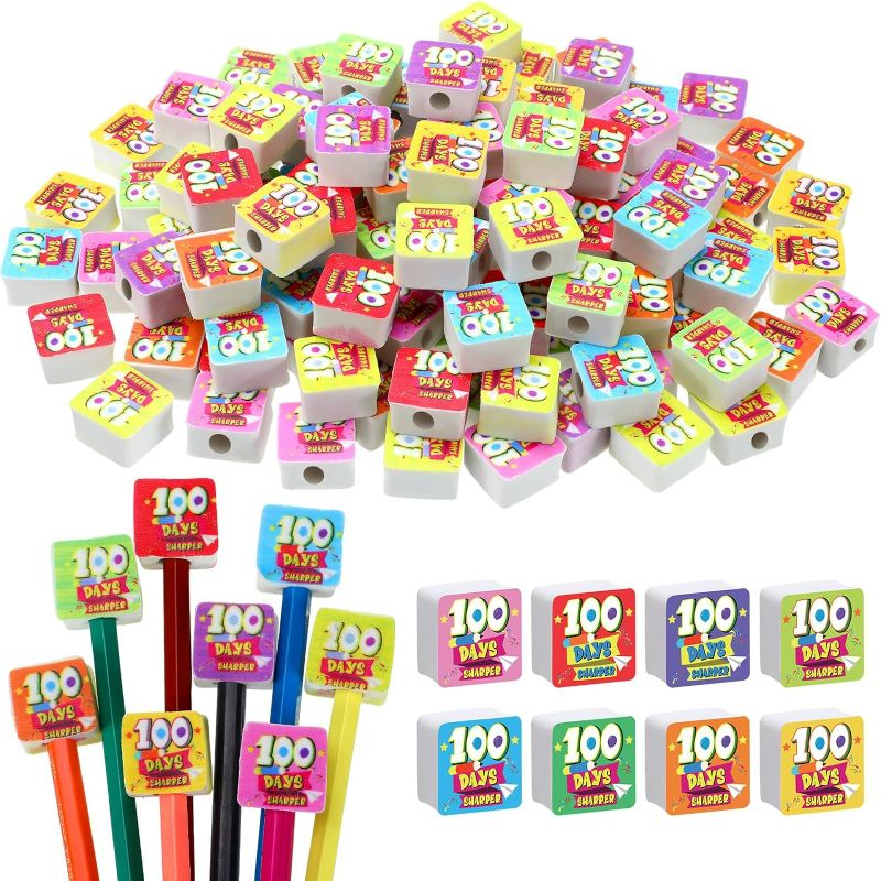 Photo 1 of ****BUNDLE PACK OF 2 NON-REFUNDABLE***120 Pcs 100th Day of School Pencil Erasers Rubber Pencil Eraser Tops Pencil Cap Erasers Eraser Toppers for School Classroom Kids Students Teachers Studying Supplies, 8 Styles
