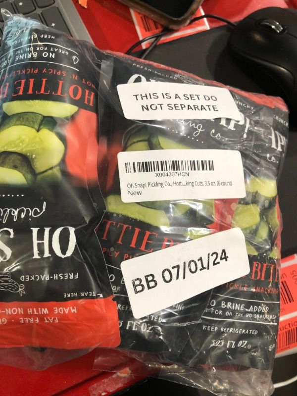 Photo 2 of *****BEST BY 7/1/24 NON REFUNDABLE*****
Oh Snap! Fresh Pickle Hottie Bites 6 Pack 3.25 oz bags w/Exit 28 Bargains Sticker