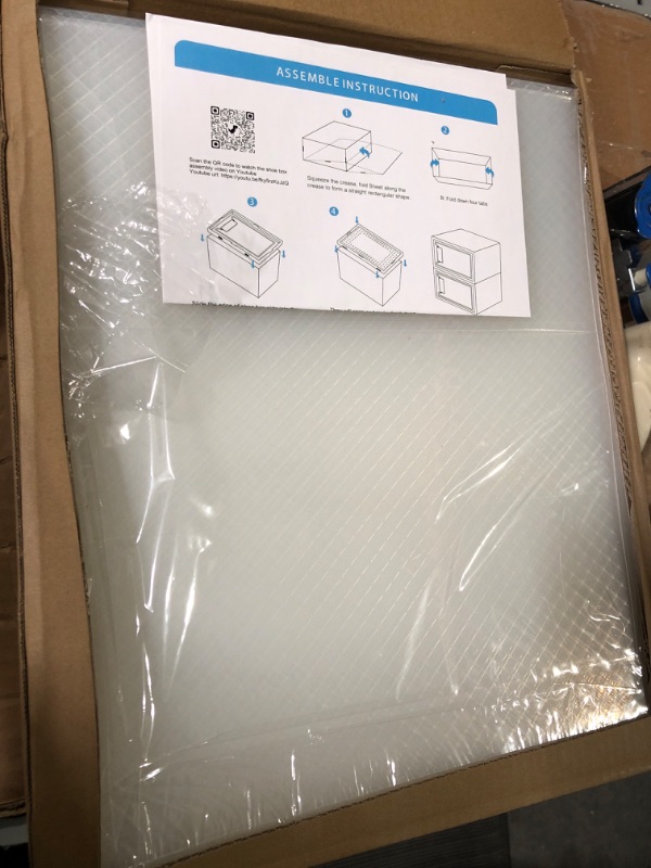 Photo 1 of 12 Pack Large Shoe Organizer Storage Boxes for Closet, Modular Space Saving Shoe Boxes Clear Plastic Stackable Sneaker Containers Display Case with Lids, White White 12 Pack